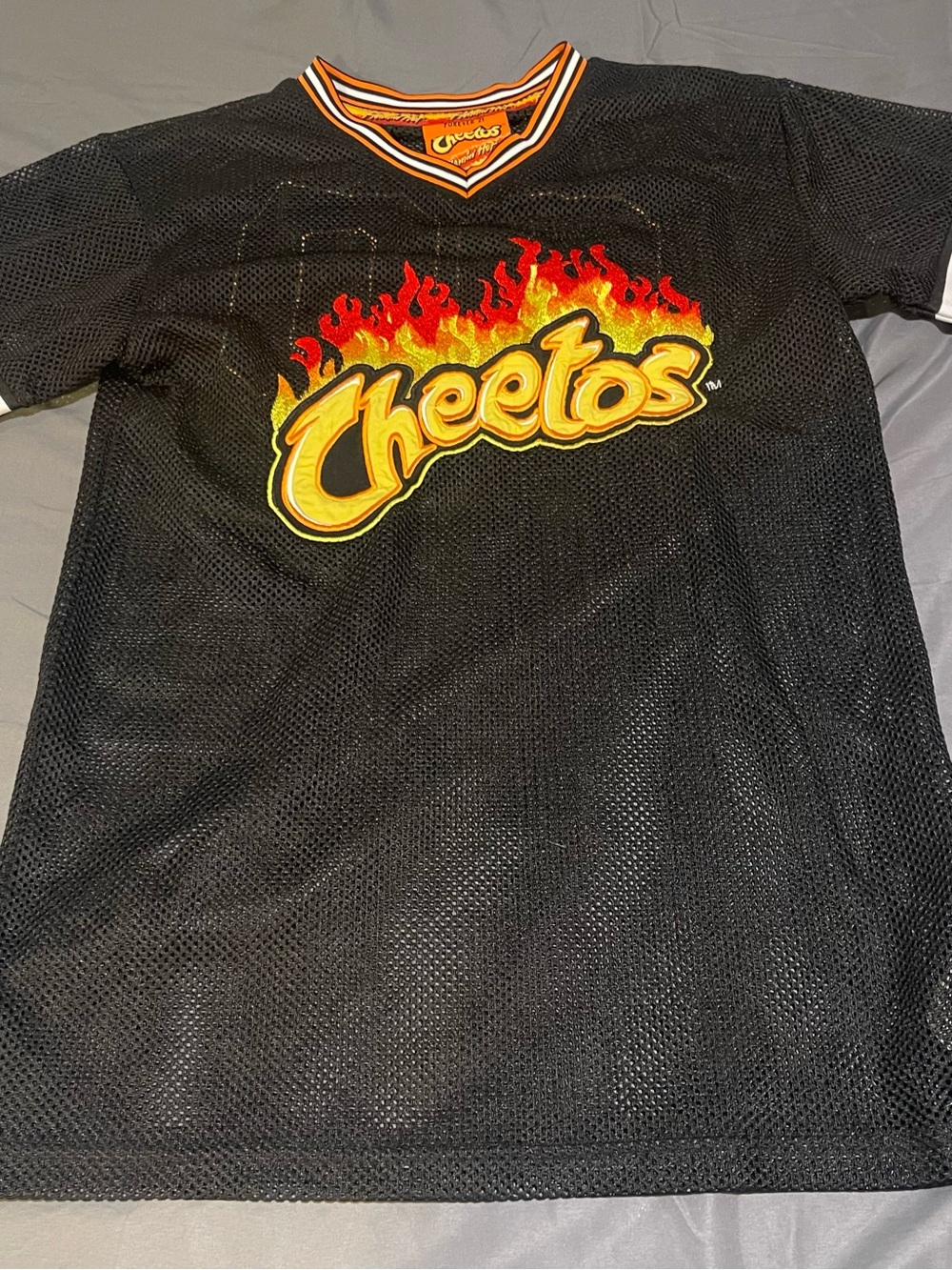 Forever 21 Black Mesh Cheetos Flame Logo Jersey